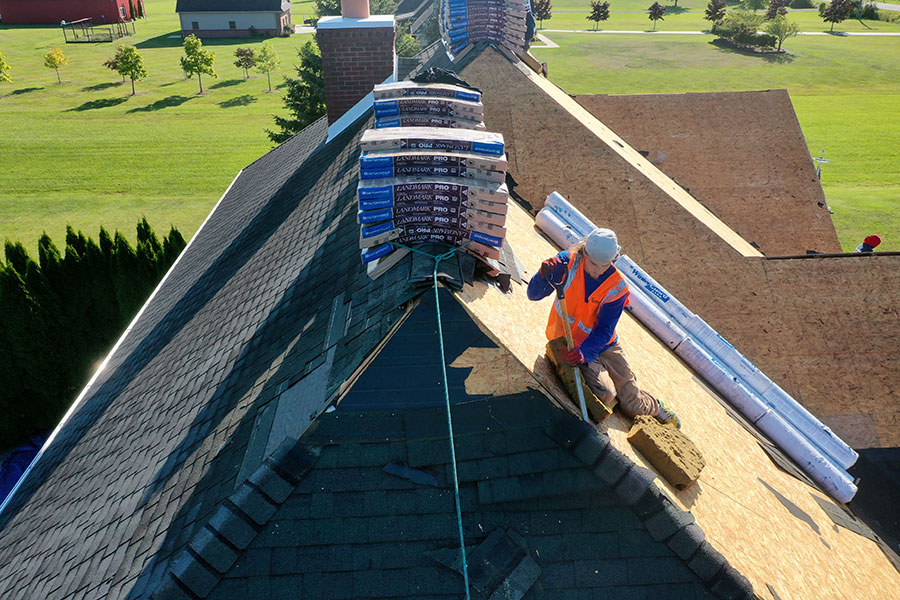 Roof repair closeup shot