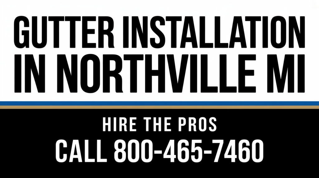Text on an advertisement reads: Gutter Installation in Northville MI. Hire the gutter installation pros. Call 800-465-7460 with a black, white, and blue color scheme.
